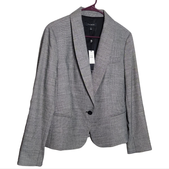 Talbots NWT Twill Wool Blend Blazer Jacket Black Circle Print Size 14 Women's - Picture 3 of 10